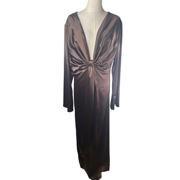 Remi X Revolve Choc Brown Dress 0X Long Sleeve Plunge Neck - Picture 4 of 16